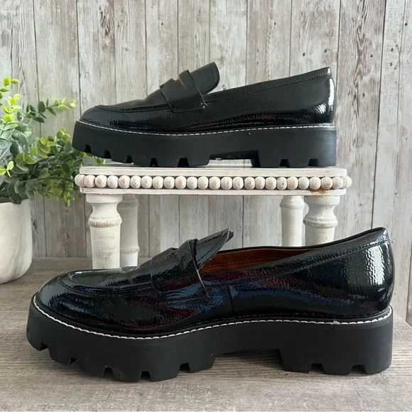 Franco Sarto Black Patent Platform Loafers Preppy Business Casual Womens 9.5 - Picture 2 of 6